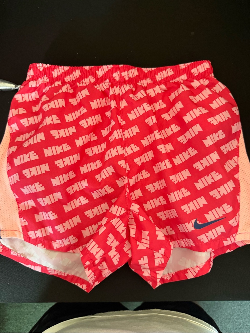 Nike Girls Red Pink Logo Print Athletic Shorts